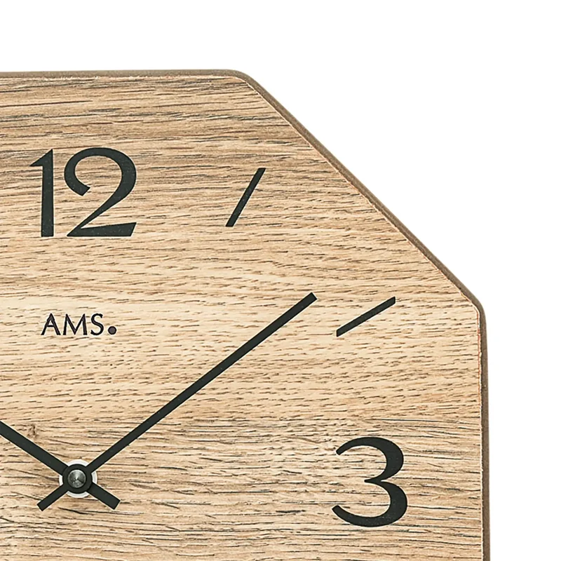 AMS W9714 Wanduhr Naturholz • Achteckiges Holzgehäuse • Präzises Quarzwerk