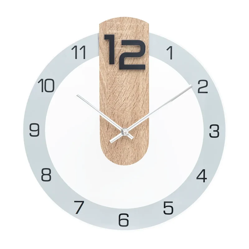 AMS 9711 Wanduhr Sonoma-Eiche • Bedrucktes Mineralglas • Modernes Design