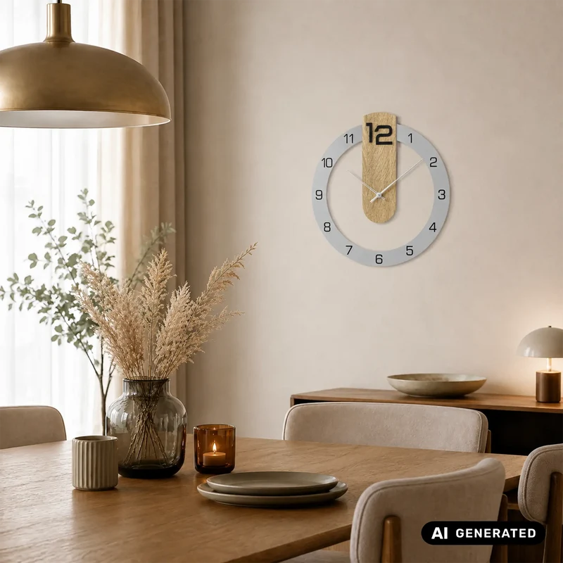 AMS 9711 Wanduhr Sonoma-Eiche • Bedrucktes Mineralglas • Modernes Design