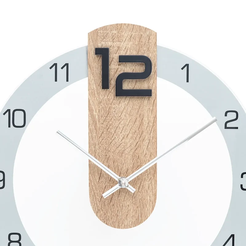 AMS 9711 Wanduhr Sonoma-Eiche • Bedrucktes Mineralglas • Modernes Design