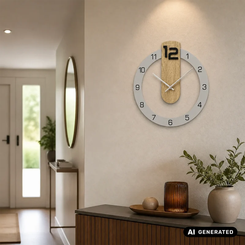 AMS 9711 Wanduhr Sonoma-Eiche • Bedrucktes Mineralglas • Modernes Design