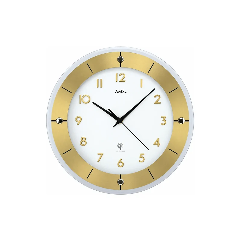 AMS W9450 Wanduhr Silber • Facettiertes Mineralglas • Messinglackiertes Aluminium