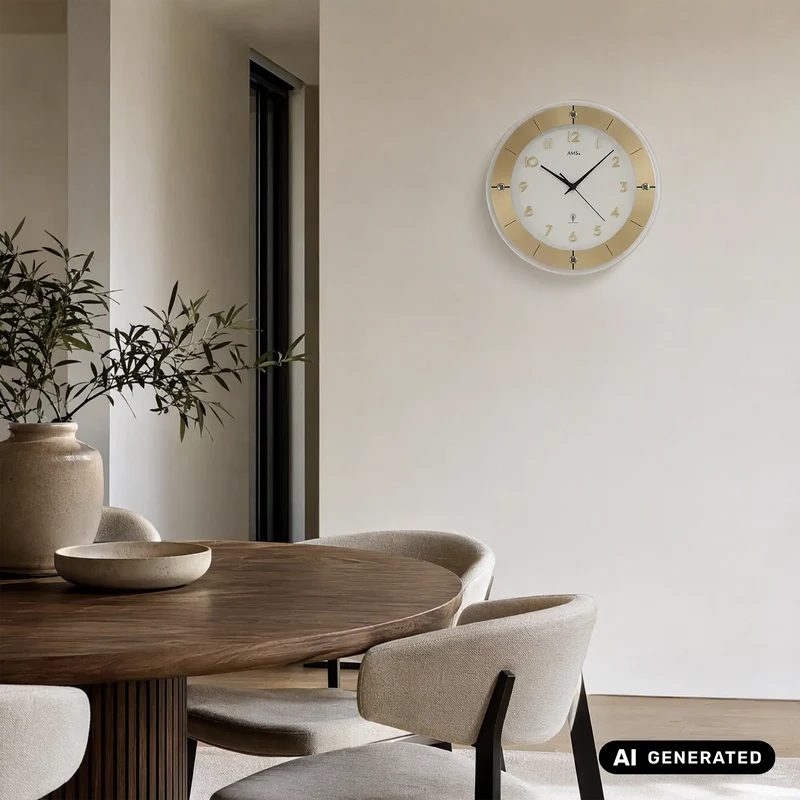 AMS W9450 Wanduhr Silber • Facettiertes Mineralglas • Messinglackiertes Aluminium