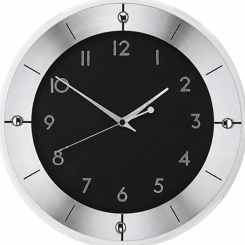 AMS W9449 Wanduhr Silber • Facettiertes Mineralglas • Geschliffenes Aluminium