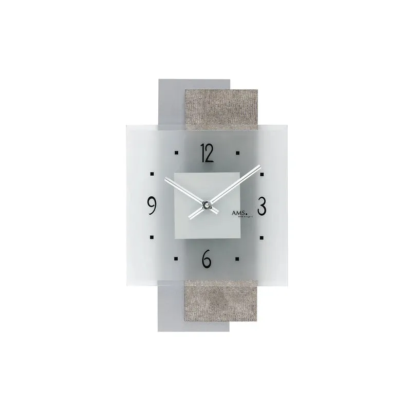 AMS Quarz-Wanduhr W9443 Wanduhr Braun/Grau • Facettiertes Mineralglas • Made in Germany