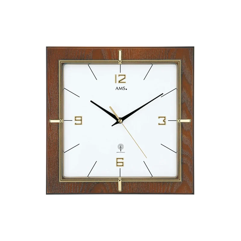AMS W9434 Wanduhr Nussbaum • Quarzwerk • Mineralglas mit Goldaufdruck