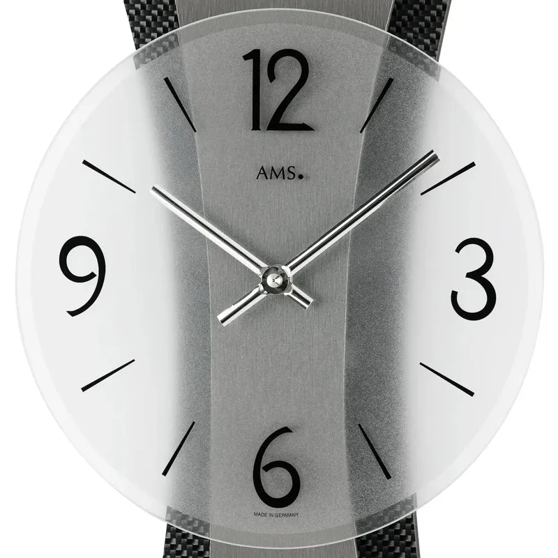 AMS Rimini W9400 Wanduhr Carbon • Mineralglas • Made in Germany