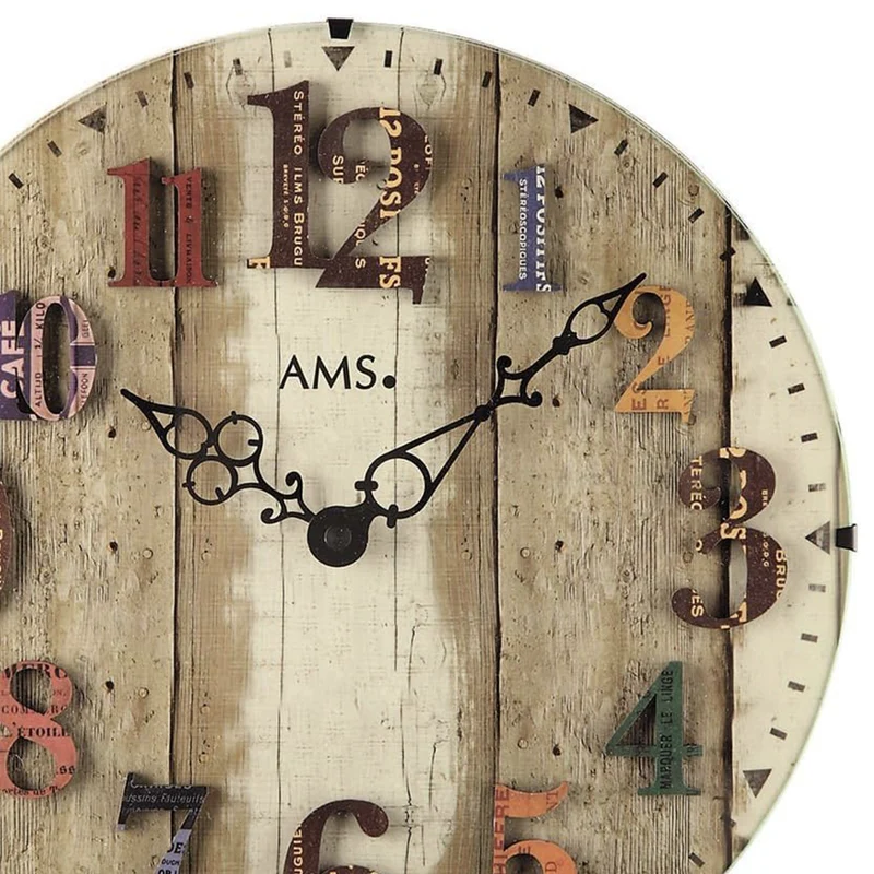 AMS Vintage W9423 Wanduhr Braun • Gewölbtes Mineralglas • Vintage-Design