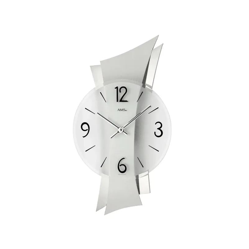AMS Remini W9398 Wanduhr Aluminium • Geschwungene Aluminium-Auflage • Mineralglas Made in Germany