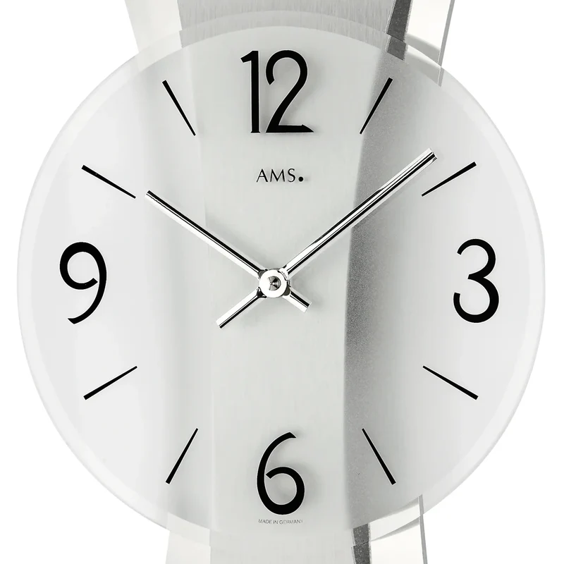 AMS Remini W9398 Wanduhr Aluminium • Geschwungene Aluminium-Auflage • Mineralglas Made in Germany