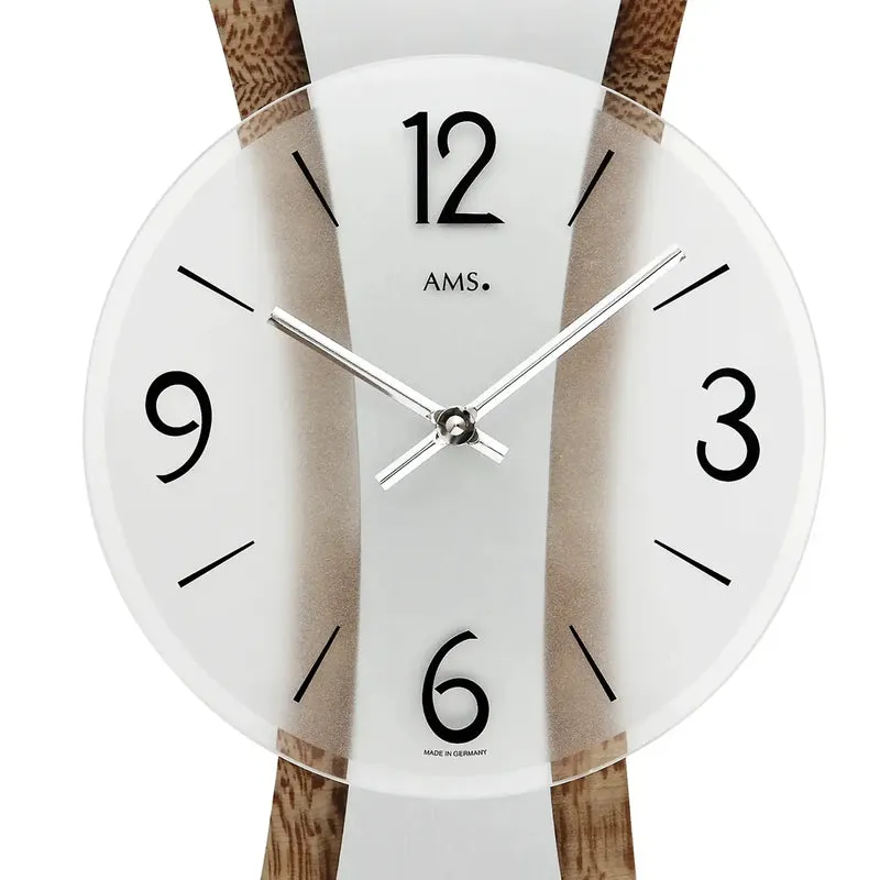 AMS Quarz-Wanduhr W9401 Wanduhr Silber/Braun • Metallauflage auf Holzstruktur • Made in Germany