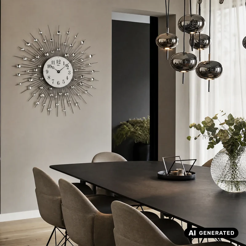 AMS W9380 Wanduhr Schwarz • Schwarzlackiertes Metallgehäuse • Mineralglas