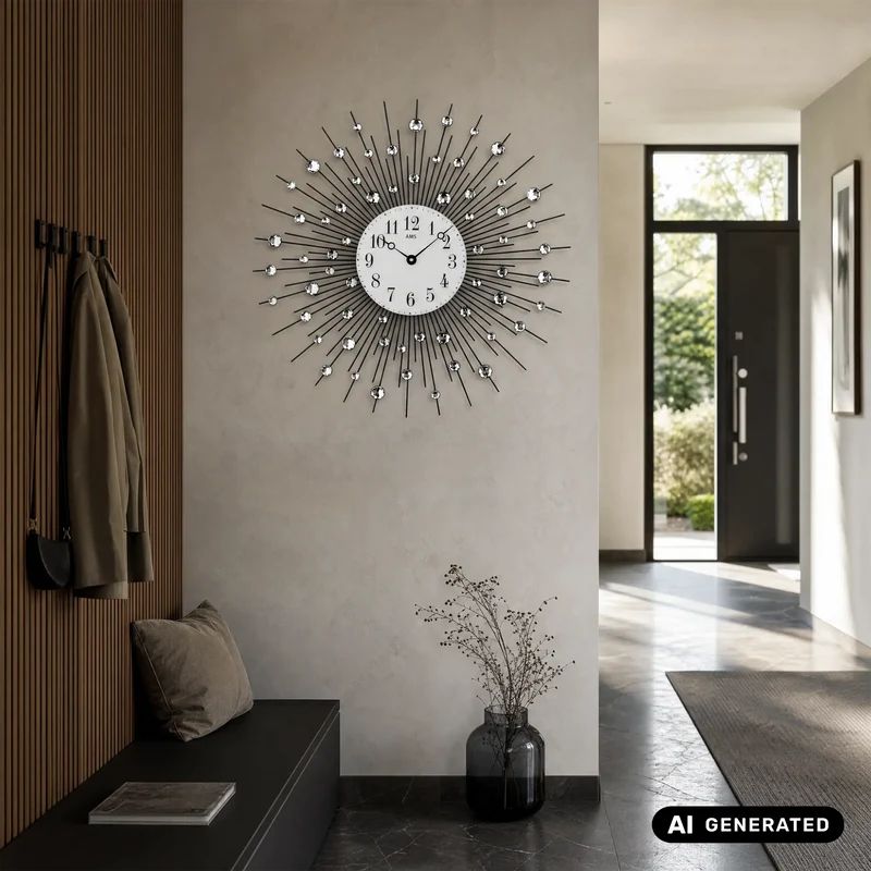 AMS W9380 Wanduhr Schwarz • Schwarzlackiertes Metallgehäuse • Mineralglas