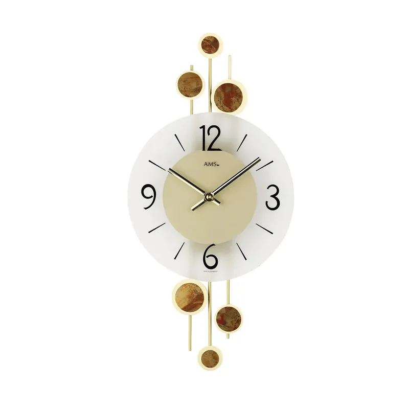 AMS W9389 Wanduhr Messing • Quarzwerk • Dekorative Metallauflagen