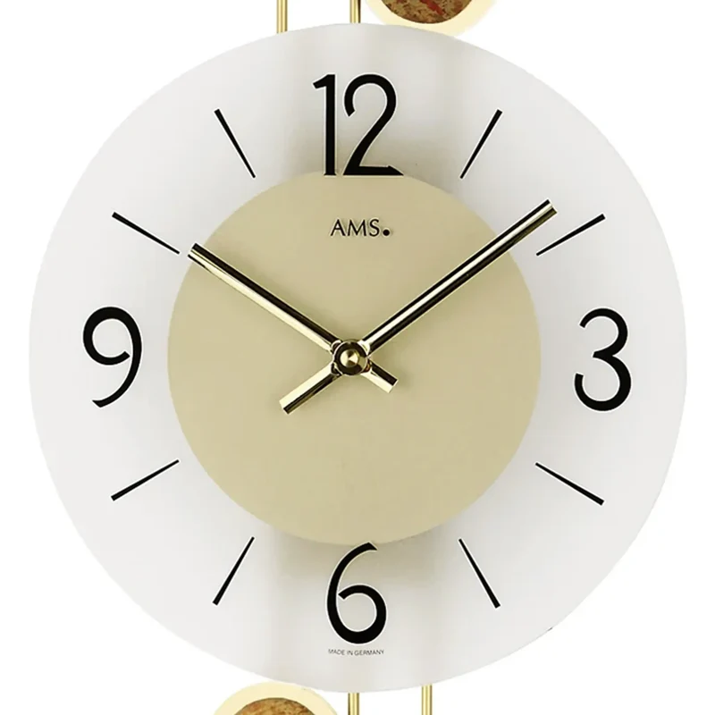 AMS W9389 Wanduhr Messing • Quarzwerk • Dekorative Metallauflagen