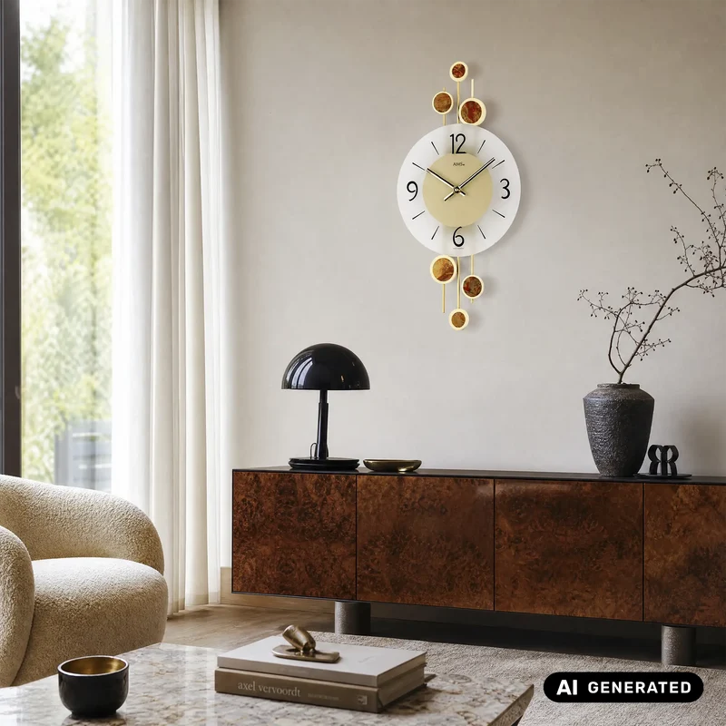 AMS W9389 Wanduhr Messing • Quarzwerk • Dekorative Metallauflagen