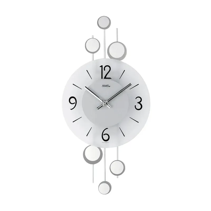 AMS W9388 Wanduhr Silber • Quarzwerk • Dekorative Metallauflagen