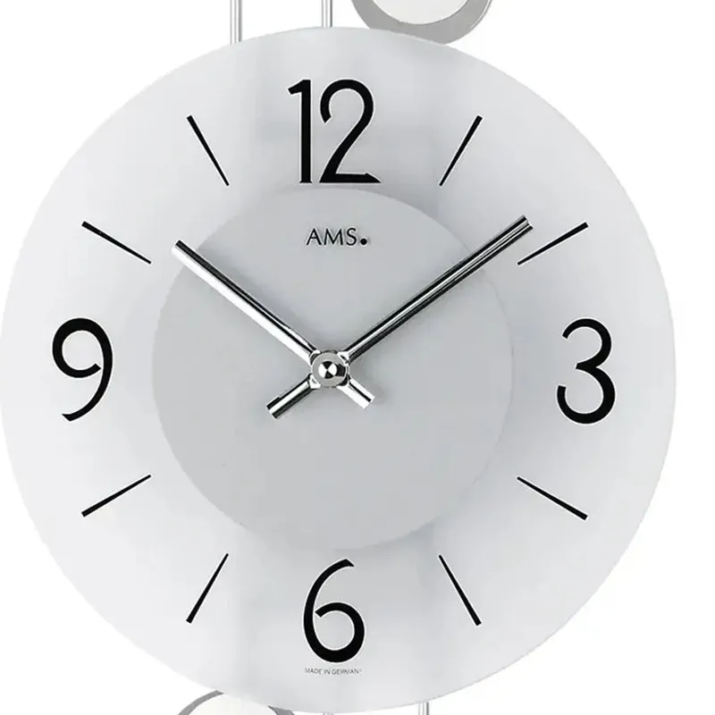 AMS W9388 Wanduhr Silber • Quarzwerk • Dekorative Metallauflagen
