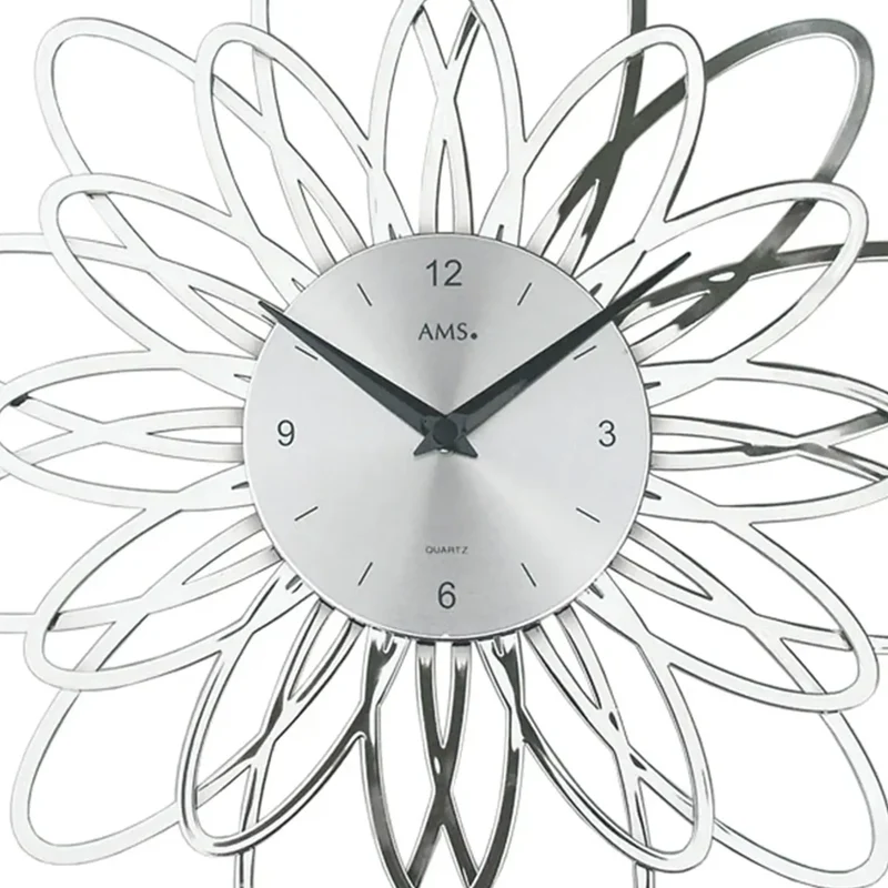 AMS W9362 Wanduhr Weiß • Florales Design • Mineralglas