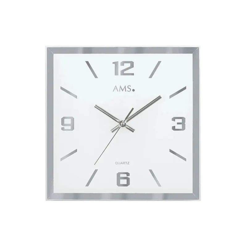 AMS W9324 Wanduhr Spiegelglas • Geräuschloses Sweep-Uhrwerk • Facettiertes Spiegelglas