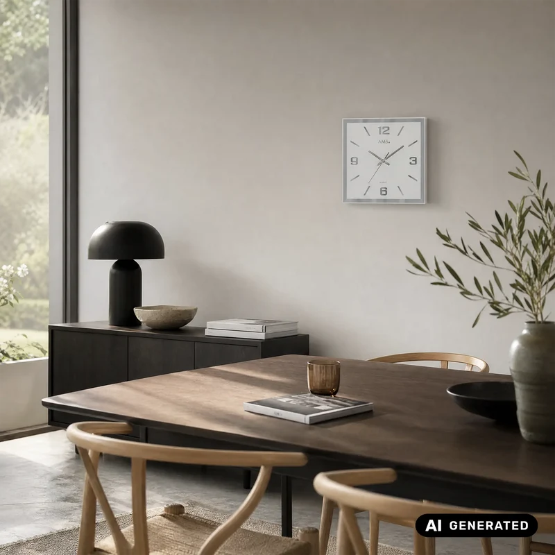 AMS W9324 Wanduhr Spiegelglas • Geräuschloses Sweep-Uhrwerk • Facettiertes Spiegelglas