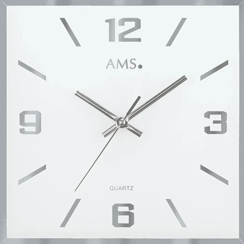 AMS W9324 Wanduhr Spiegelglas • Geräuschloses Sweep-Uhrwerk • Facettiertes Spiegelglas