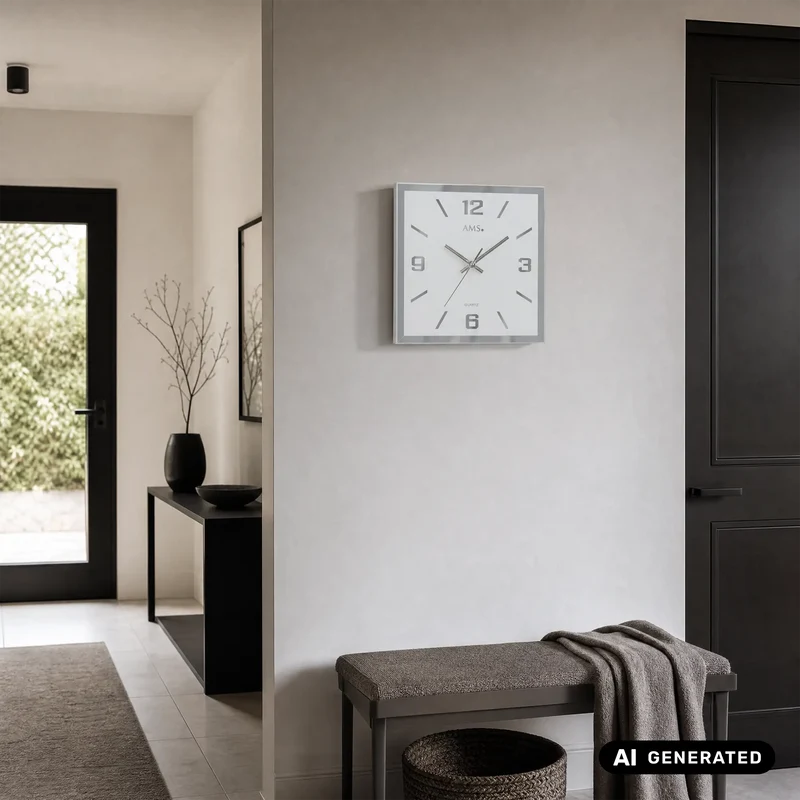 AMS W9324 Wanduhr Spiegelglas • Geräuschloses Sweep-Uhrwerk • Facettiertes Spiegelglas