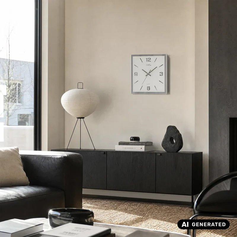 AMS W9324 Wanduhr Spiegelglas • Geräuschloses Sweep-Uhrwerk • Facettiertes Spiegelglas
