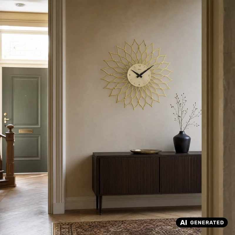 AMS Blüte W9359 Wanduhr Weiß • Dekoratives Blütendesign • Mineralglas