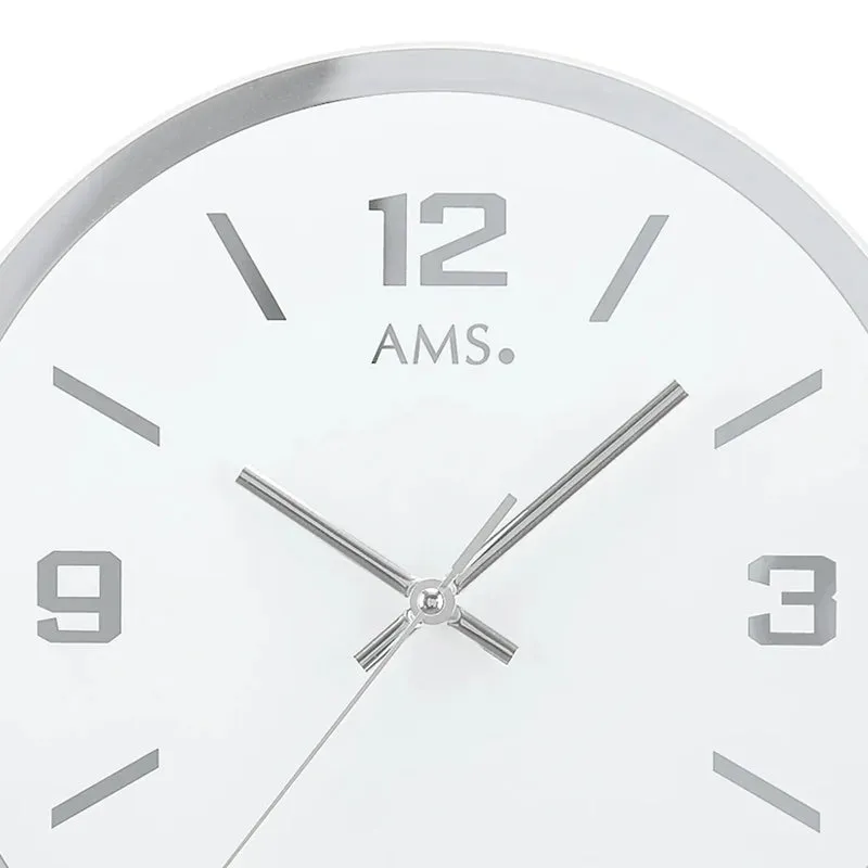 AMS W9322 Wanduhr Schwarz • Quarzwerk mit Schleichsekunde • Facettiertes Spiegelglas