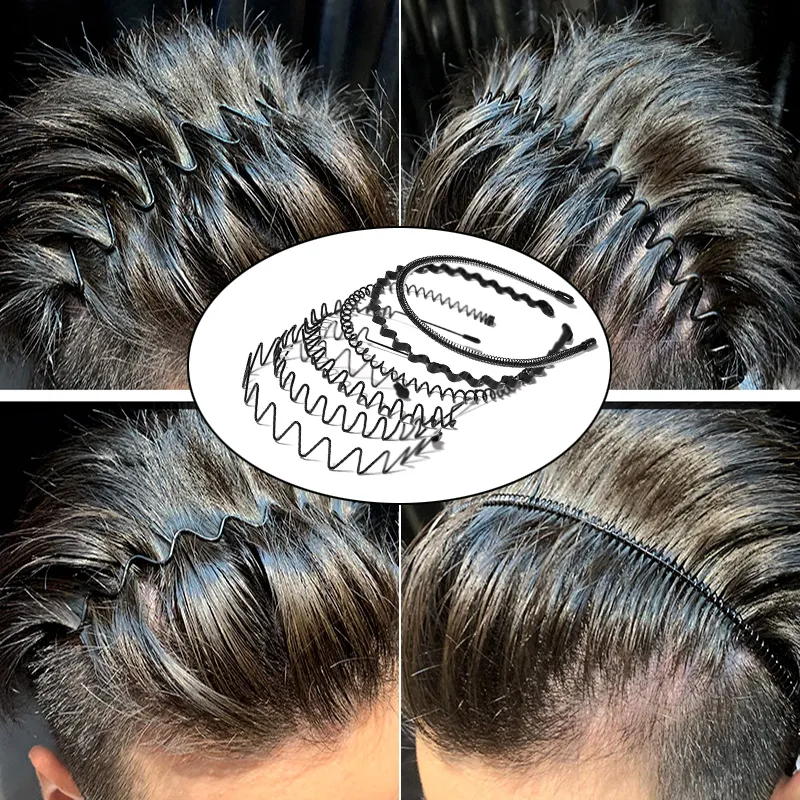 Metalen Haarband voor Heren – Gegolfde en Zigzag Styling – Comfortabel en Duurzaam – Set van 6 Stuks | Sansoti