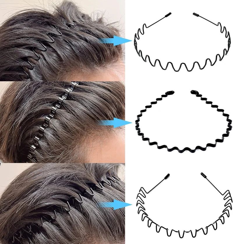 Metalen Haarband voor Heren – Gegolfde en Zigzag Styling – Comfortabel en Duurzaam – Set van 6 Stuks | Sansoti