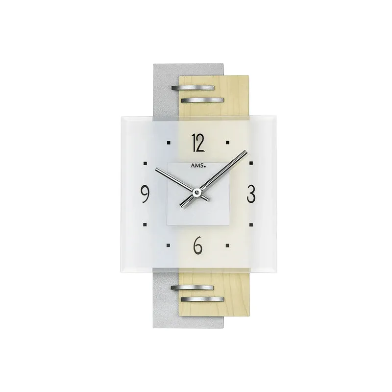 AMS Quarz-Wanduhr W9248 Wanduhr Silber/Braun • Mineralglas • Made in Germany