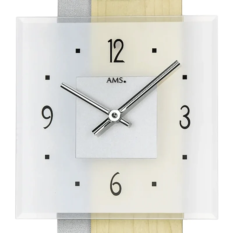 AMS Quarz-Wanduhr W9248 Wanduhr Silber/Braun • Mineralglas • Made in Germany