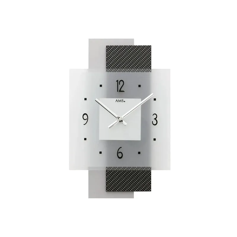 AMS W9243 Wanduhr Braun/Grau • Carbon-Applikation • Facettiertes Mineralglas
