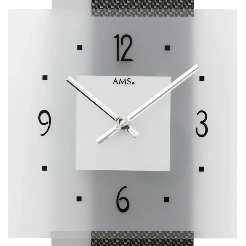 AMS W9243 Wanduhr Braun/Grau • Carbon-Applikation • Facettiertes Mineralglas
