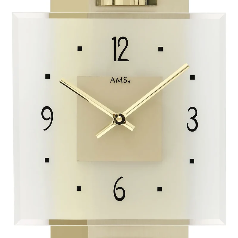 AMS Quarz-Wanduhr W9241 Wanduhr Gold • Holzrückwand mit Messing-Auflagen • Mineralglas Made in Germany