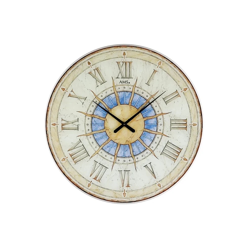 AMS W9230 Wanduhr Glas • Sonnen-Design • Gehärtetes Mineralglas
