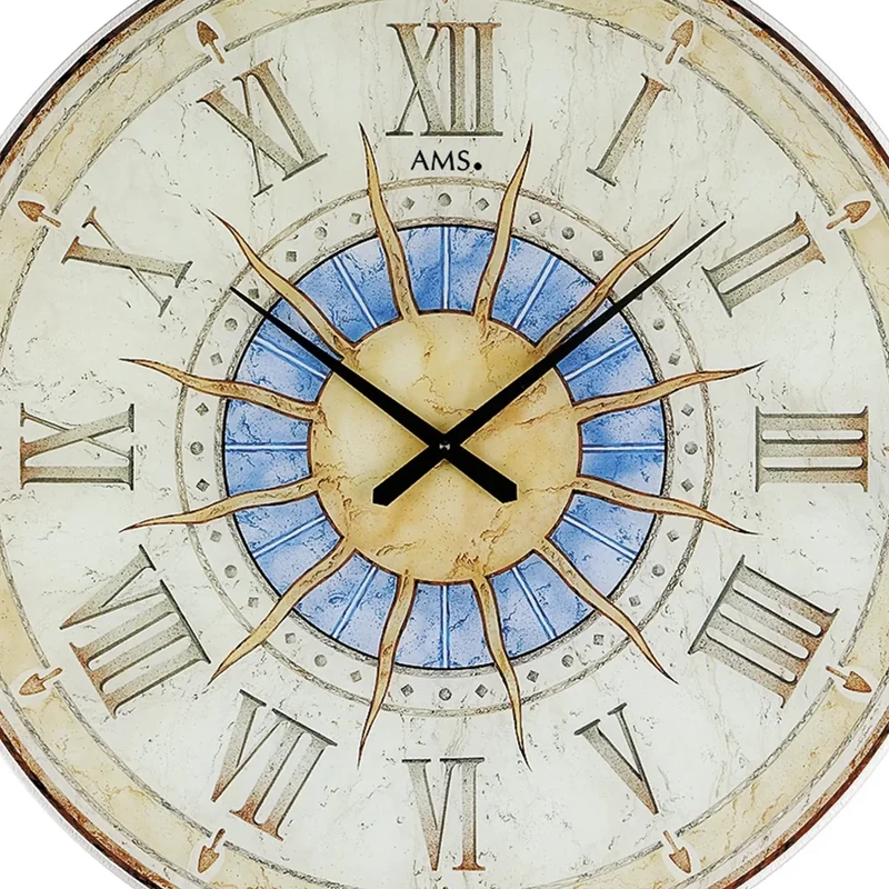 AMS W9230 Wanduhr Glas • Sonnen-Design • Gehärtetes Mineralglas