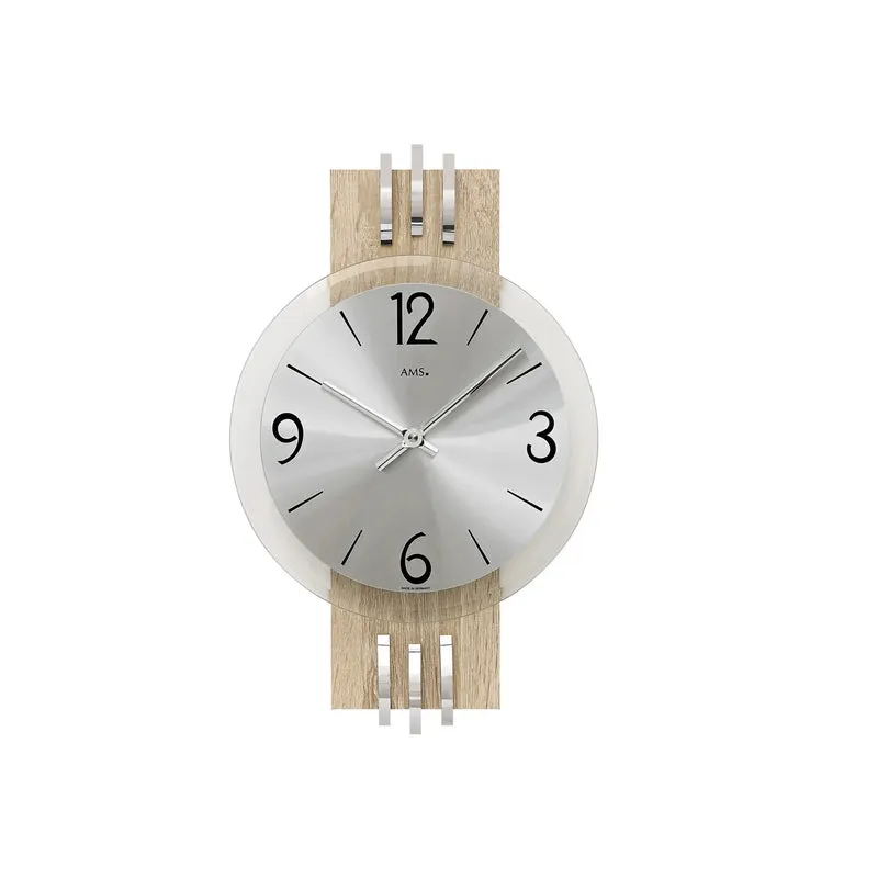 AMS W9228 Wanduhr Silber • Facettiertes Mineralglas • Aluminium-Zifferblatt