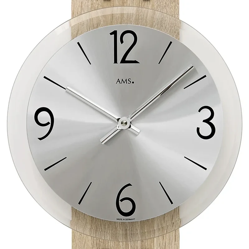 AMS W9228 Wanduhr Silber • Facettiertes Mineralglas • Aluminium-Zifferblatt