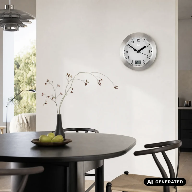 AMS Quarz-Wanduhr W9223 Wanduhr Eiche/Silber • Mineralglas • Wand- und Tischausführung