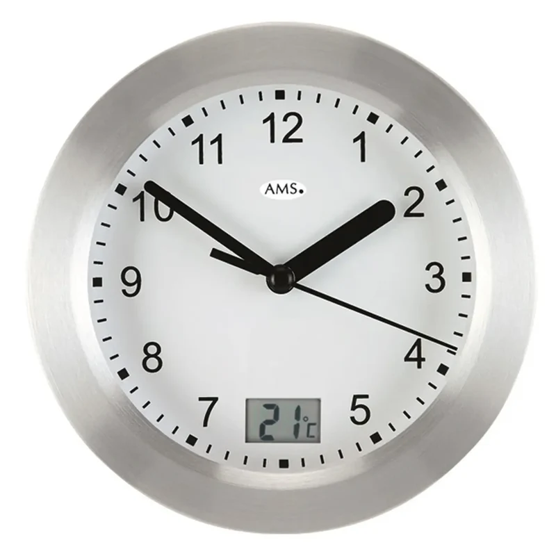 AMS Quarz-Wanduhr W9223 Wanduhr Eiche/Silber • Mineralglas • Wand- und Tischausführung