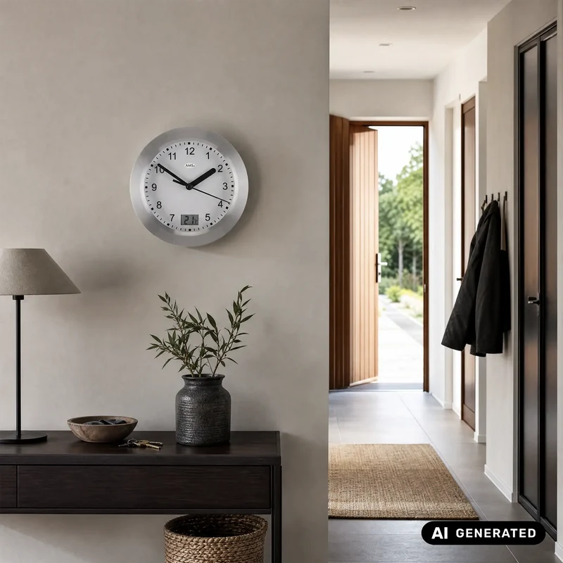 AMS Quarz-Wanduhr W9223 Wanduhr Eiche/Silber • Mineralglas • Wand- und Tischausführung