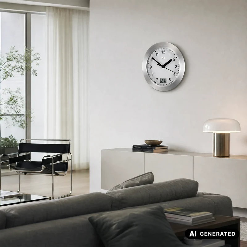 AMS Quarz-Wanduhr W9223 Wanduhr Eiche/Silber • Mineralglas • Wand- und Tischausführung