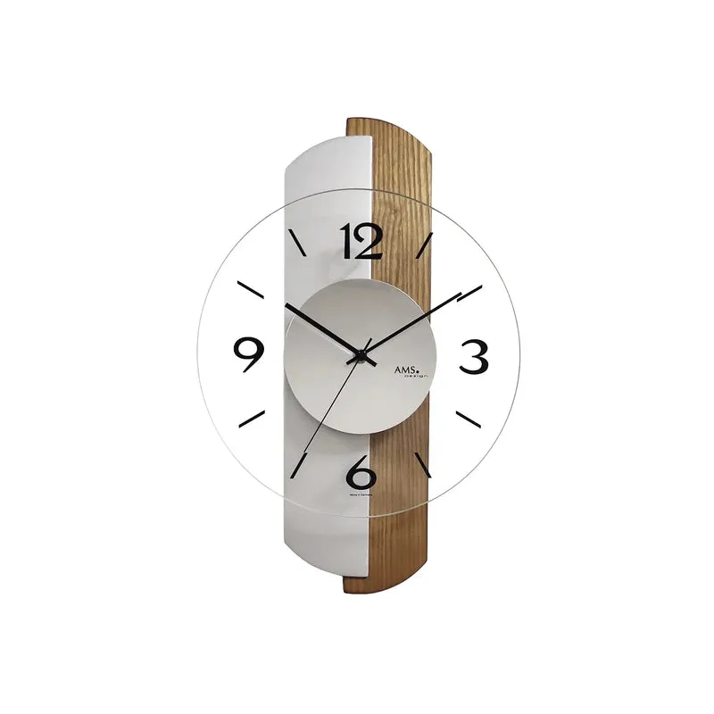 AMS W9211 Wanduhr Eiche/Silber • Mineralglas facettiert • Quarzwerk