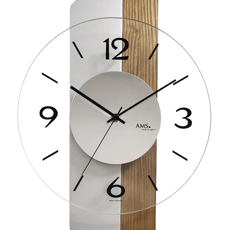 AMS W9211 Wanduhr Eiche/Silber • Mineralglas facettiert • Quarzwerk