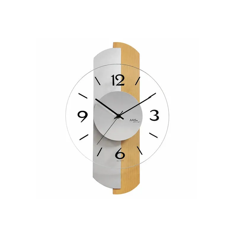 AMS W9209 Wanduhr Sonoma • Buche-Holzgehäuse • Facettiertes Mineralglas