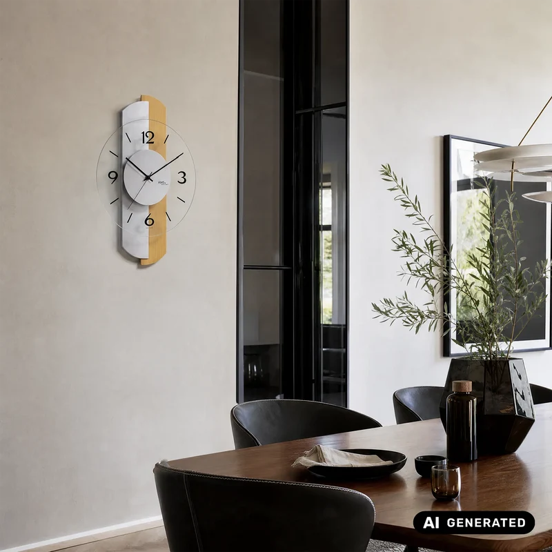 AMS W9209 Wanduhr Sonoma • Buche-Holzgehäuse • Facettiertes Mineralglas