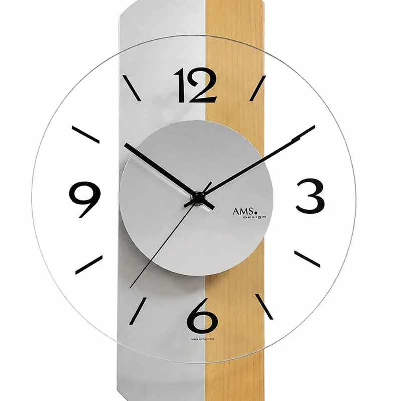 AMS W9209 Wanduhr Sonoma • Buche-Holzgehäuse • Facettiertes Mineralglas